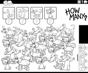 counting game with cartoon dogs coloring page