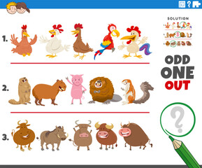 Fototapeta premium odd one out game with cartoon animal characters