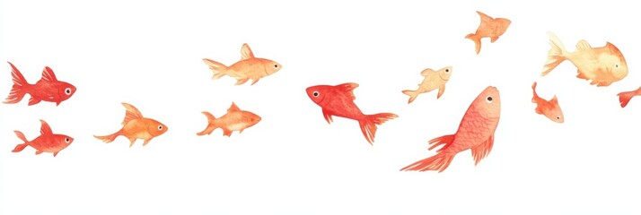 Watercolor Illustration of a Small School of Fish Swimming in the Ocean