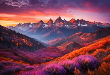 breathtaking sunrise over majestic mountain peaks glowing golden light highlighting rugged terrain natural beauty, alpine, adventure, backdrop, brilliant