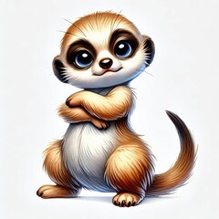 Illustration of a mischievous baby meerkat in a funny cartoon style