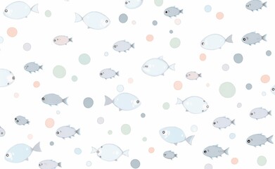 Cute Small Fish Swimming on White Background: Simple Ion Style Illustration in Pastel Tones for a Fresh and Whimsical Look