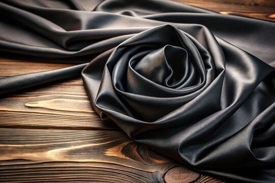 Elegant Black Soutane Draped on a Wooden Surface with Soft Natural Lighting and Subtle Shadows