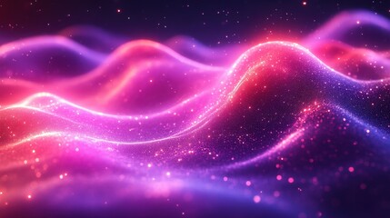 Vibrant Neon Particle Waves Forming Dynamic Abstract Flow With Luminous Light Effects