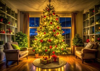 Elegant Christmas Tree Without Lights Showcasing Natural Greenery and Holiday Spirit in a Room
