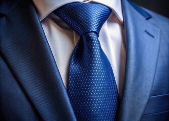 Elegant dark blue tie for formal occasions, perfect accessory for a sophisticated suit ensemble