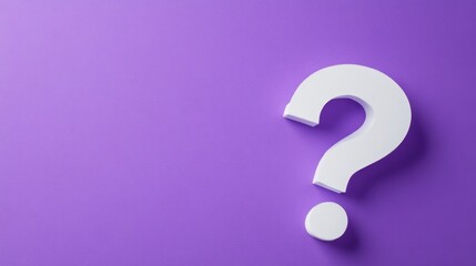 A large white question mark on a purple background, symbolizing inquiry and curiosity.
