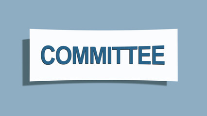 Committee. A card isolated on blue background.