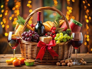 Elegant gift basket filled with gourmet treats, wine, and decorative items for special occasions