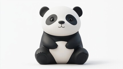 A cute, cartoon-style panda figure sitting with a friendly expression.