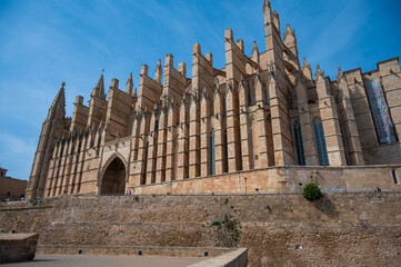 La seu historic Cathedrale Mallorca, side view during great weather, palma de mallorca