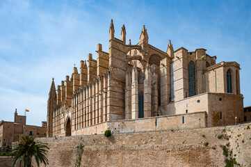 La seu historic Cathedrale Mallorca, side view during great weather, palma de mallorca