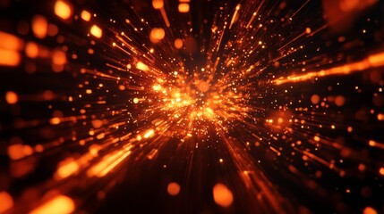 Obraz premium A futuristic design illustrating rapid data movement with glowing rays and dynamic explosions, capturing the essence of space travel