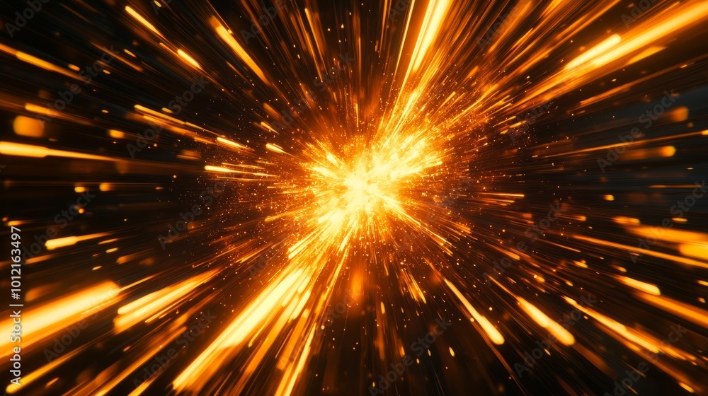 Poster a futuristic design illustrating rapid data movement with glowing rays and dynamic explosions, captu