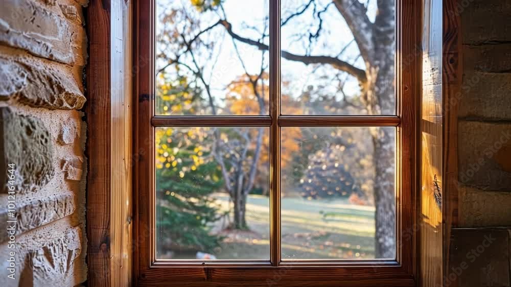 Poster sunlight is illuminating this wooden window frame, providing a sense of warmth and security to the i