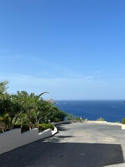 View of Agia Pelagia resort in the mountains of Crete in Greece. Mades, Ligaria.	