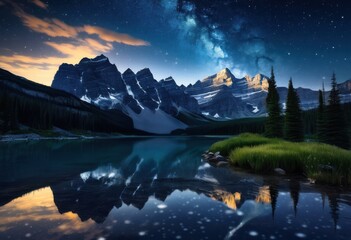 breathtaking celestial landscapes captured under enchanting glow moonlight, night, stars, sky, illumination, terrain, silhouette, nature, scenic, dusk