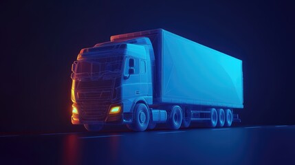 Abstract 3D Truck on Highway. AI generated illustration.