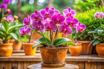 Obraz premium Elegant Orchid Plant in Decorative Pot - Perfect for Home Decor, Gifts, and Floral Arrangements