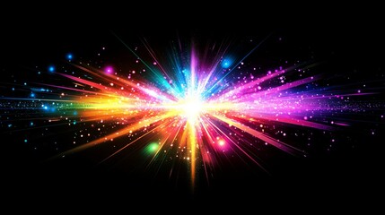 Fototapeta premium A futuristic design illustrating rapid data movement with glowing rays and dynamic explosions, capturing the essence of space travel