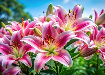 Fototapeta premium Elegant Pink and White Lily Blossoms Showcasing Nature's Beauty in a Serene Floral Arrangement