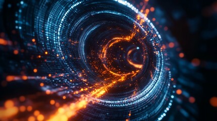Obraz premium A stunning illustration of luminous data trails in motion, with explosive patterns and a sense of hyper-speed travel, on a dark background