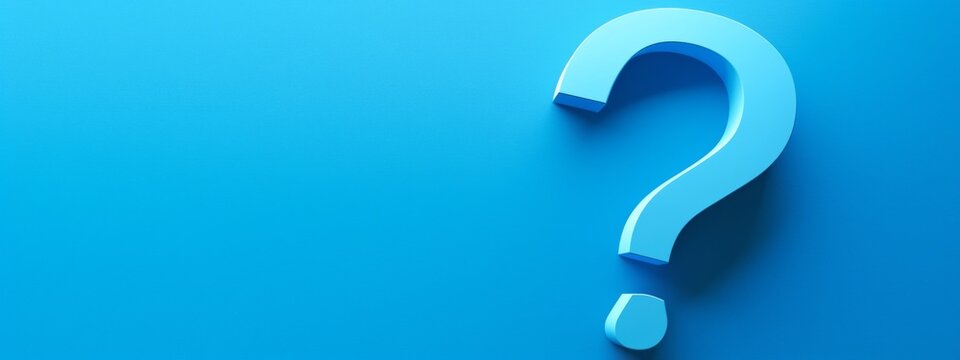 Photo of a Question Mark on a Blue Background, Symbolizing the Unknown and Mystery Related to Fear and Self-Doubt, with Copy Space for Web Banner.