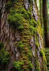 Obraz premium close exploration fascinating textures colors found moss covered tree bark intricate details patterns, nature, green, forest, organic, growth, plant, wood