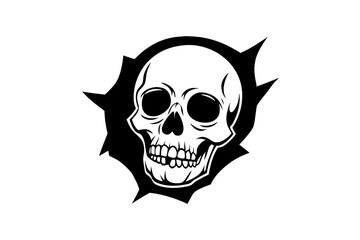 Human Skull peeping Through Hole drawn in tattoo style. Vector illustration.