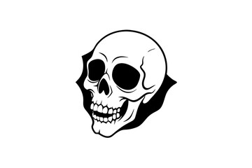 Human Skull peeping Through Hole drawn in tattoo style. Vector illustration.