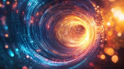 A stunning illustration of luminous data trails in motion, with explosive patterns and a sense of hyper-speed travel, on a dark background