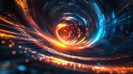 Obraz premium A stunning illustration of luminous data trails in motion, with explosive patterns and a sense of hyper-speed travel, on a dark background