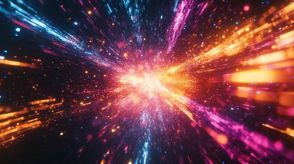 Fototapeta premium A stunning illustration of luminous data trails in motion, with explosive patterns and a sense of hyper-speed travel, on a dark background