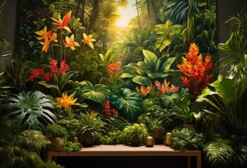 Obraz premium vibrant plant collection displayed nature inspired setting filled colorful foliage exotic flora, arrangement, backyard, biodiversity, beauty, creativity