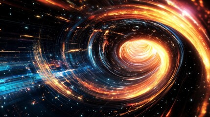 Obraz premium A futuristic design illustrating rapid data movement with glowing rays and dynamic explosions, capturing the essence of space travel