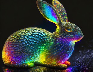 A radiant rabbit, iridescent and magical, invites you into a dreamlike world of vibrant colors and endless possibilities.
