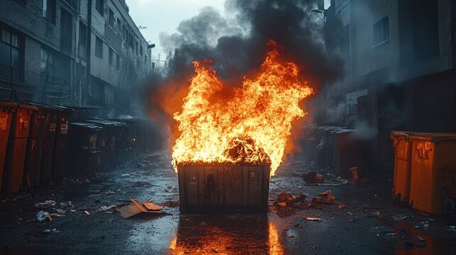 Burning Dumpster in a Dark Alleyway