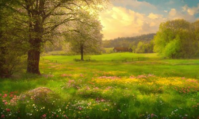 Fototapeta premium Nature colorful illustration, AI generated 