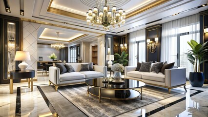 Elegant White and Black with Gold Accents Creating a Luxurious and Modern Interior Design Style