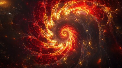 Obraz premium Abstract fractal design with glowing red and gold patterns swirling inward, creating a hypnotic and luxurious visual effect.