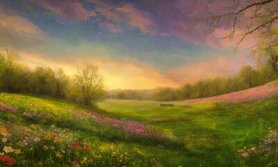 Obraz premium Nature colorful illustration, AI generated 