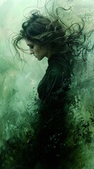 Mysterious Woman in Green: A Digital Painting
