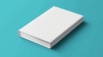Fototapeta premium White Book Cover Template Flat Lay on Blue Background in Minimalistic Style, Featuring Simple Design Without Shadows or Text.