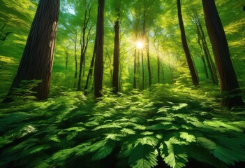 Obraz premium vibrant forest canopy where sunlight filters through green leaves creating emerald glow natural beauty, alpine, air, bark, biodiversity, bough, brightness
