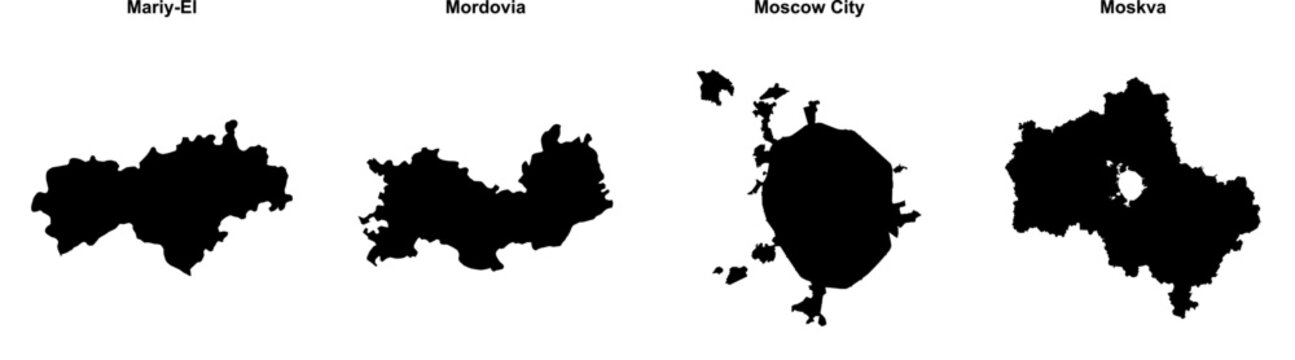 Mariy-El, Mordovia, Moscow City, Moskva outline maps