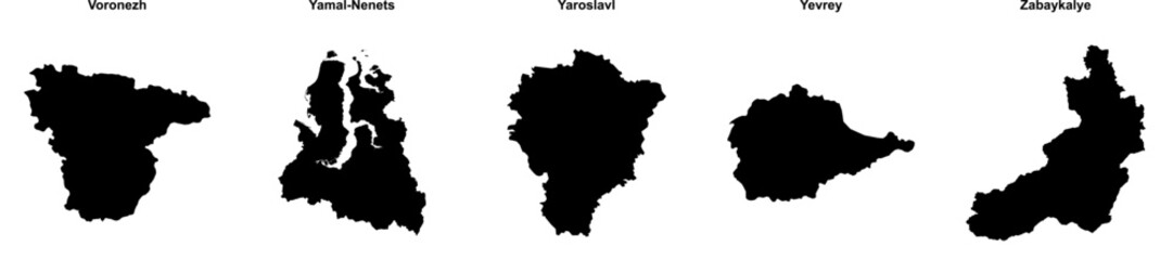 Voronezh, Yamal-Nenets, Yaroslavl, Yevrey, Zabaykalye outline maps