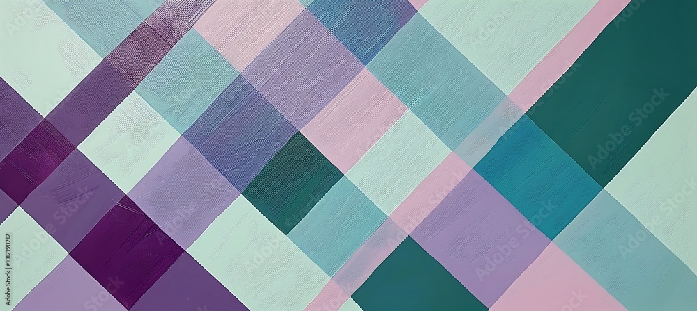 Poster vivid abstract composition featuring intersecting green and purple diagonal lines, evoking a sense o