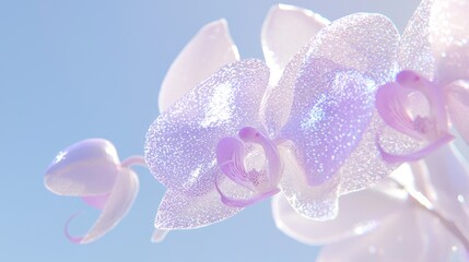 Fototapeta premium Serene Lavender Orchid in Exquisite Detail - Ultra-Detailed Macro Shot with Graceful Curved Petals and Delicate Sheen