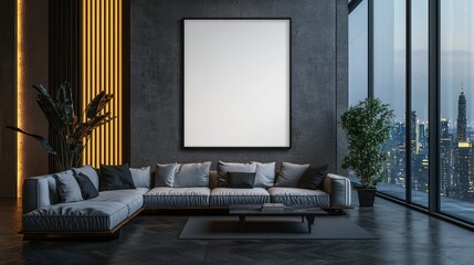Modern Blank Framed Poster in Stylish Living Room