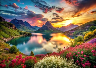 Enchanting natural landscapes showcasing vibrant colors, serene atmospheres, and breathtaking views